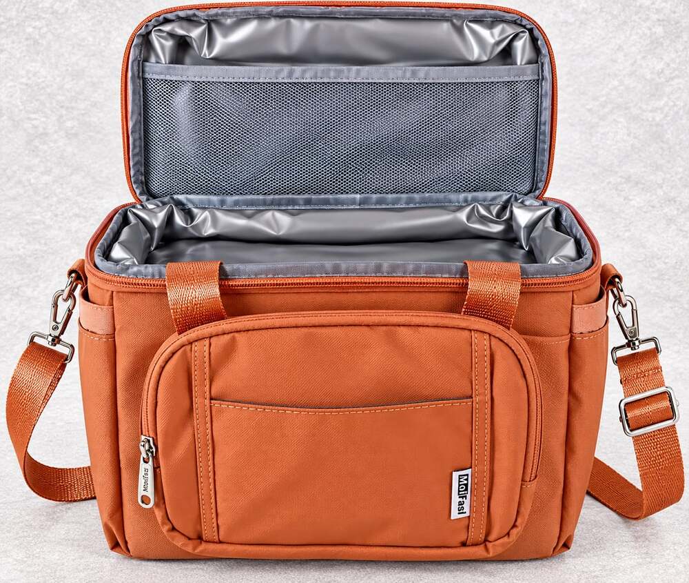 MoiFasl Insulated Lunch Bag Cooler Tote Adjustable Shoulder Strap Orange